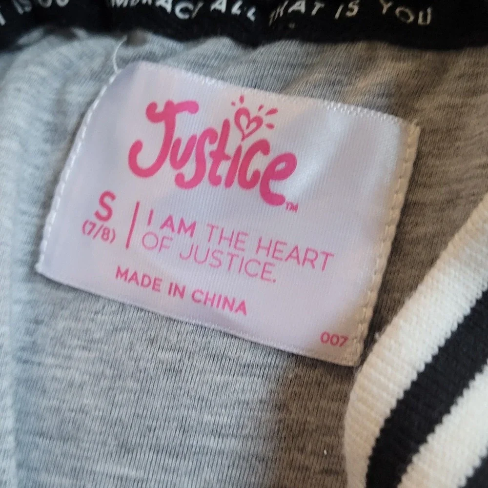 Justice Sport Girls SZ S (7/8) Varsity Style Jacket black white pink accent prep